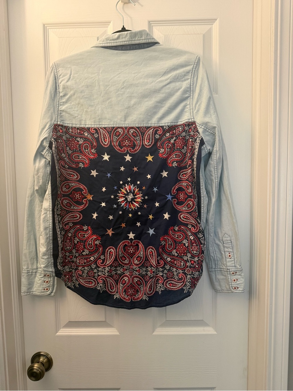 Free People Bandana Bandit Chambray shirt with embroidered stars. Size M